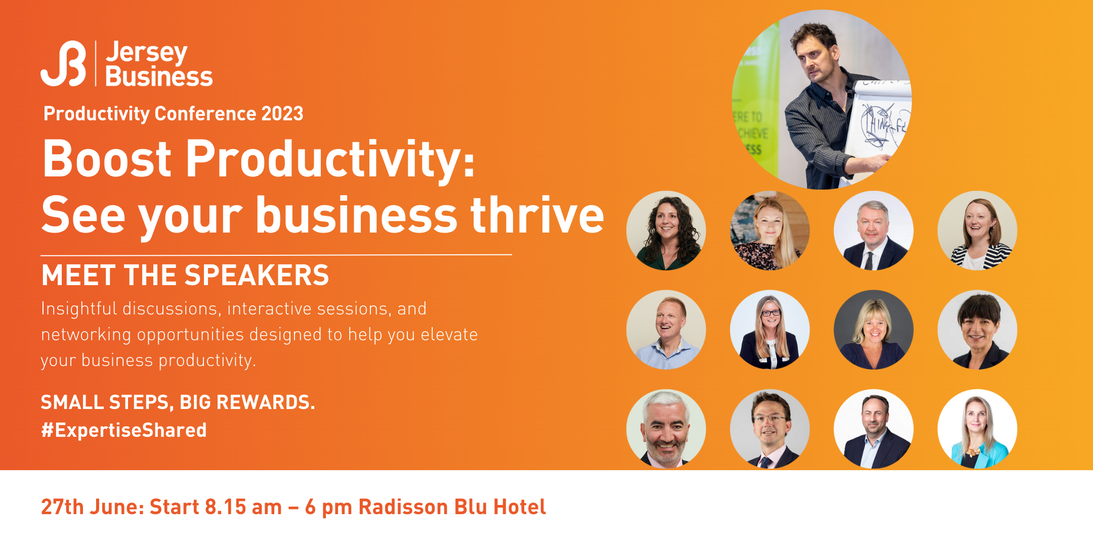 Pictures and descriptions of speakers for the Productivity conference